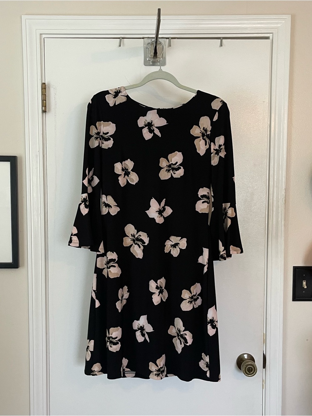 Tommy Hilfiger Black Floral Swing Dress with Pale Pink Blossoms